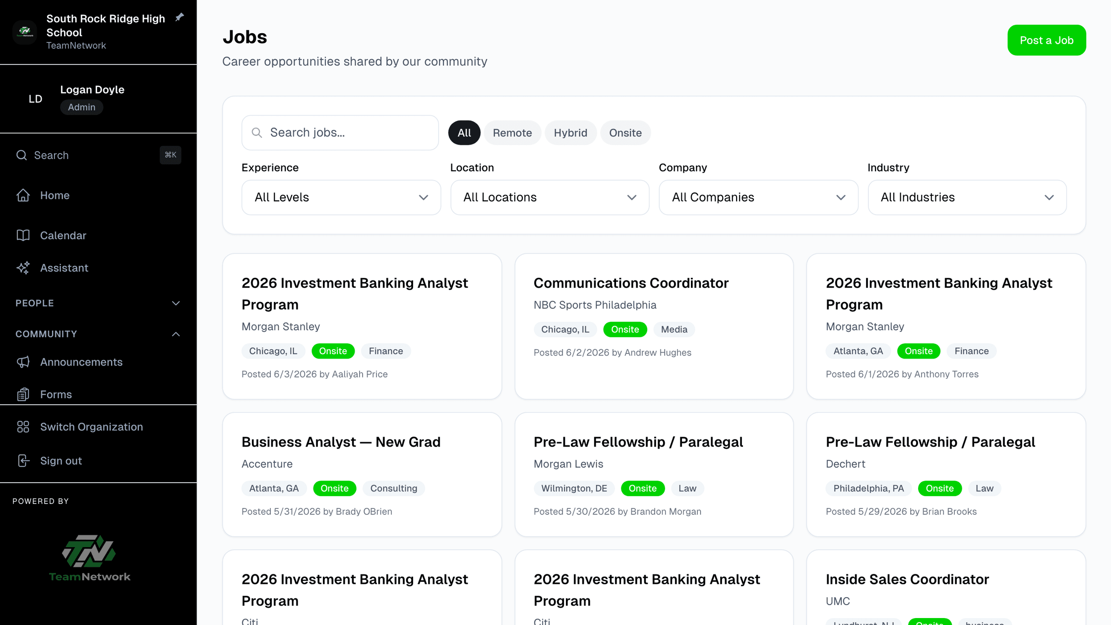 The TeamNetwork jobs board — roles and opportunities shared by the community.